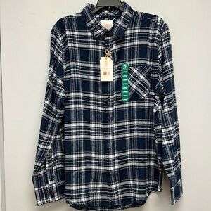 NWT Cloudveil Mountainworks Men’s Long Sleeve Navy & White Plaid Flannel Shirt